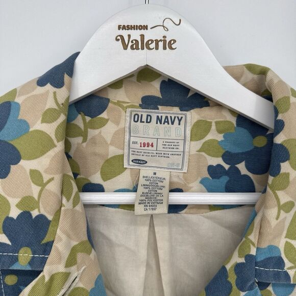 Old Navy Colorful Floral Y2k Trench Coat Jacket Cotton Size Medium - Picture 7 of 13